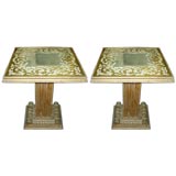 Pair of reverse painted side tables on column bases