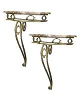 Pair Art Deco Marble-top consoles