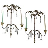 Pair Whimsical Tole and Crystal  Two- Arm Sconces