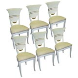 Antique Set 6 whimsical and unusual  "fan-back" painted side chairs