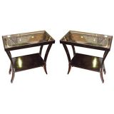 A Pair Ebonized Two-Tiered Tables with Silver-gilt glass tops