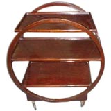 Vintage Art-deco three-tiered mahogany tea cart