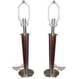A pair Rosewood and Nickle-Plated Lamps