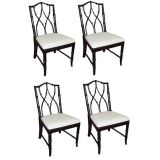 Set 4 Ebonized Faux-Bamboo Chairs with leather seats