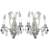 Antique Pair of mirrored-back crystal sconces