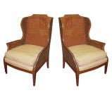 A Pair Caned Wing-Back Chairs