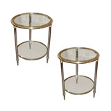 A pair brass and chrome glass-top tables A pair brass and chrome glass-top tables