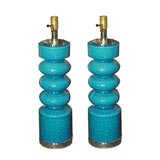 A great pair of turquoise, cylindrical lamps