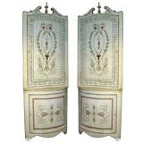 An Exceptional Pair Of Adams Style Hand-Painted Corner Cabinets