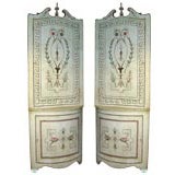 An Exceptional Pair Of Adams Style Hand-Painted Corner Cabinets