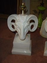 Pair Porcelain Ram's Head Lamps
