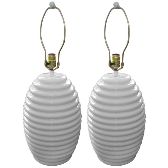 Magnificent Pair of Porcelain "Beehive" Lamps