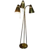 Brass Tripod Floor Lamp with Conical Shades