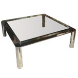 Oversized Chrome Glass-Top Coffee Table