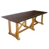 Exceptional Slate-Top Oak Table On  X  Stretcher Base