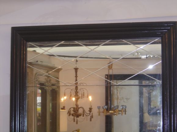 Ebonized Rectangular Etched Mirror w. Incised Diamond Pattern