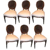 Set 6, Oval-back, caned, faux-bamboo dining chairs