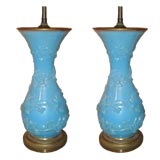 A Pair Opaline Lamps With Floral Design