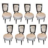 Set  8 Whimsical Dining Chairs Featuring Brass Lattice Back