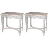 A pair of painted Louis XVI-Style Marble-Top Consoles