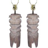 A Pair Pagoda-Shaped Wooden Lamps