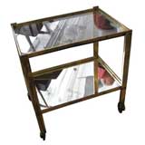 Two Tiered Brass Tea Cart , glass top shelf and mirrored bottom