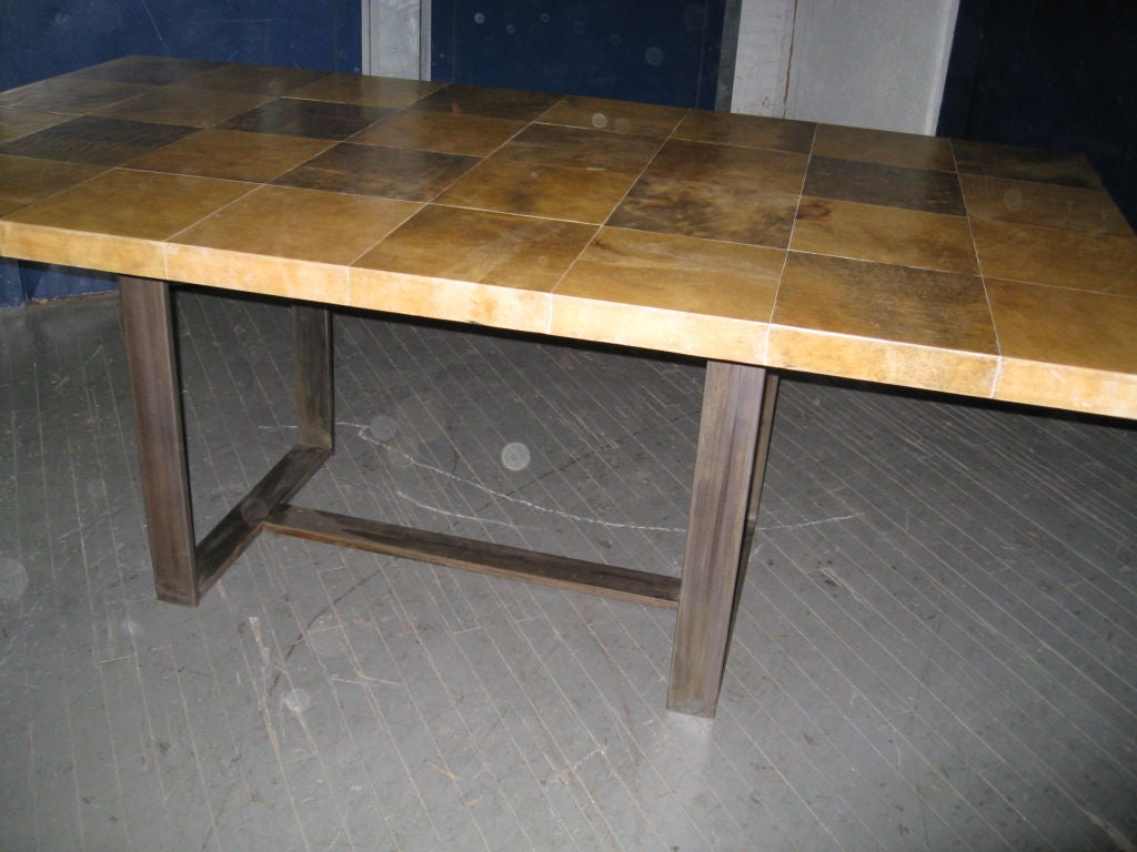 Parchment Dining Table on Bronze-Washed Cubist Base