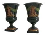 Vintage Pair Vases with Naive painting