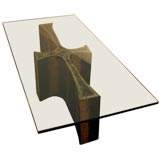 Coffee table with welded metal base by Paul Evans