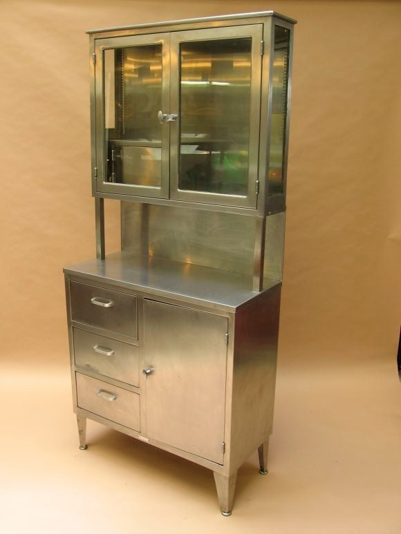 Pair of Stainless steel medical cabinets from U.S. military, primarily used by them to lock down narcotics. Very high quality construction. Priced individually.