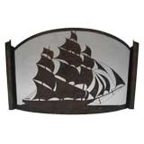 Large Curved Sailing Ship Firescreen