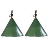 Pair of Faceted Porcelain Industrial Ceiling Lamps