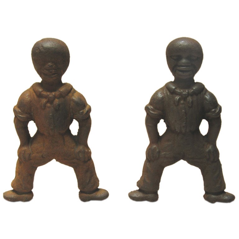 Pre-Civil War, Sand-Cast Iron "Plantation Boy" Andirons