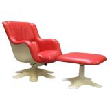 Red Faux Leather Kukkapuro Lounge Chair and Ottoman