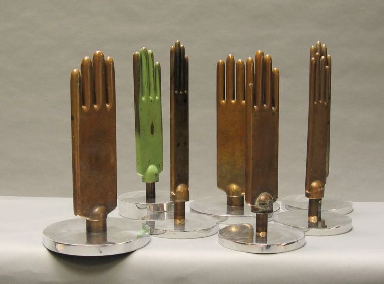 Extra fine brass glove molds, looking industrially regal, from rubber glove factory. Commemorate those trips to the doctor. Priced individually. ****Two left 12/10