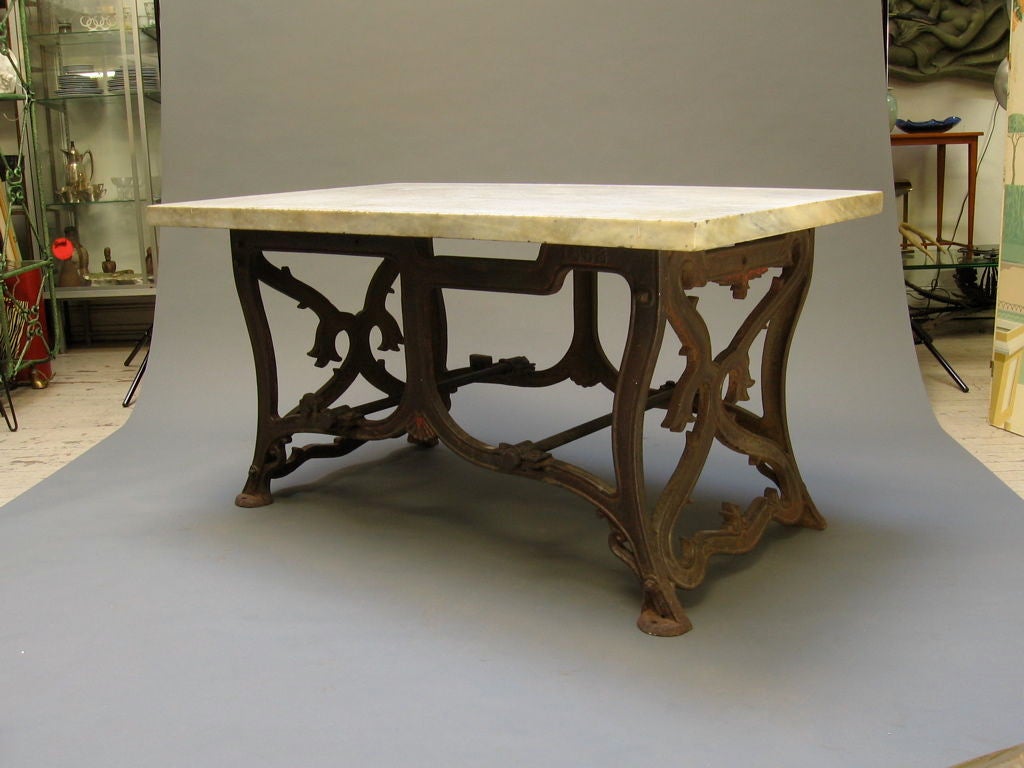 1858 Industrial Cast Iron Marble Top Work Table