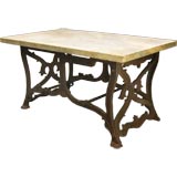 1858 Industrial Cast Iron Marble Top Work Table