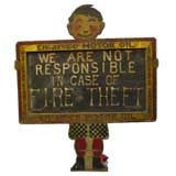 Used 1920's Road Sign, "Boy with Slate" Avert for Enarco Motor Oil