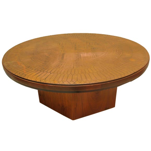 Abstract Copper Top Cocktail Table