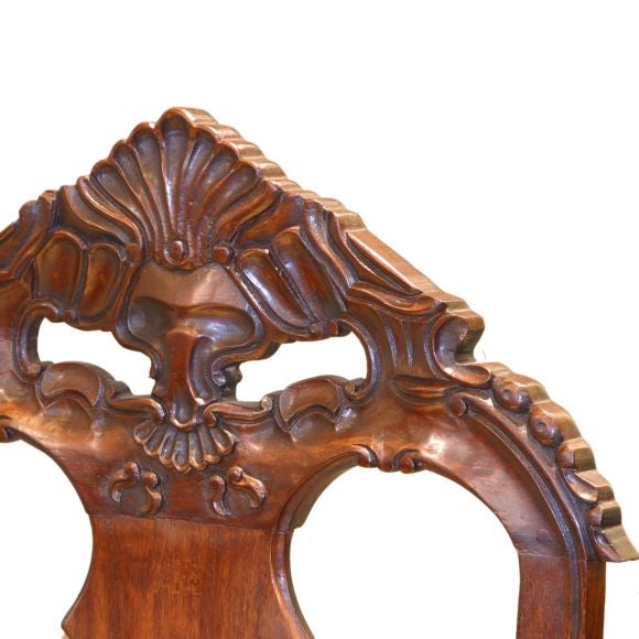 D. José I  style reproduction bench made and hand carved dining chairs. In unfinished Jacarandá wood, ready for custom finish. The shown example has been hand finished in a dark rosewood.  9 currently in stock.<br />
<br />
INVENTORY CLEARANCE