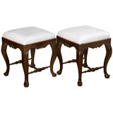 Pair of Queen Anne style upholstered stools