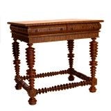 Antique Turned Leg Table with Carving