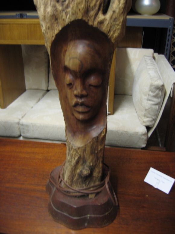 Pair of wood carved lamps