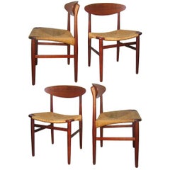Set of Four Madsen/Larsen Teak and Rush Dining Chairs