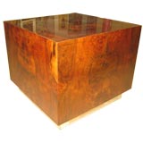 Large Milo Baughman Burl and Chrome Cube Lamp Table