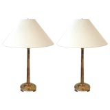 Pair of 1940s Brass Column Lamps