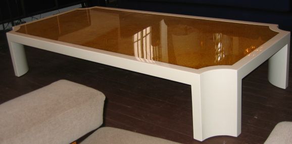 Massive Lacquered Coffee Table with Inset Resin Top