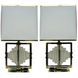 Pair of Italian Glass and Brass bedside lamps Pair of Italian Glass and Brass bedside lamps