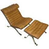 Arne Norell Chrome and Leather Chair and Ottoman