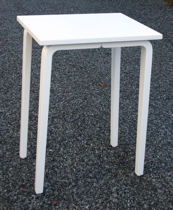 Unusual pair bentwood side tables, newly refinished in satin white lacquer.